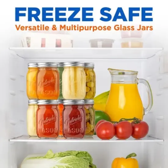 NutriChef 12 Pcs. Glass Mason Jars with Regular Lids and Bands, DIY Magnetic Spice Jars, Ideal for Meal Prep, Jam, Honey, Wedding Favors, and more image {3}