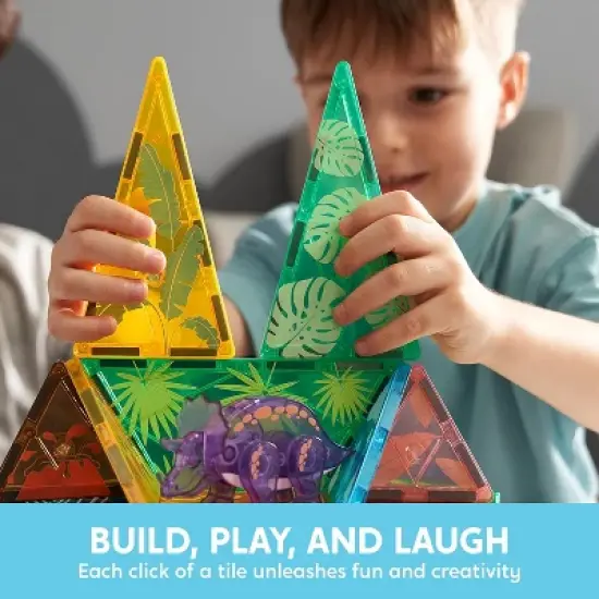 Magnetic Tiles For Kids 50PCS Building Blocks with Dinosaur or Jungle Animal Construction STEM Educational Toy Christmas Birthday Gift for Boys Girls image {3}