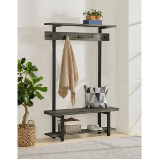 Pomona Entryway Hall Tree with Bench, Shelf and Coat Hooks - Alaterre Furniture image {1}
