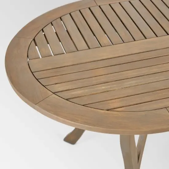 Hermosa 7pc Acacia Wood Oval Dining Set Gray/Cream: Weather-Resistant, 6-Seater - Christopher Knight Home image {5}