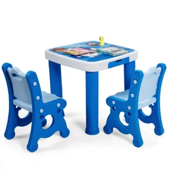 Costway Multifunctional Kids Desk & 2 Height-Adjustable Chairs w/ Non-slip Point Pink\ Blue\ Natural image {10}
