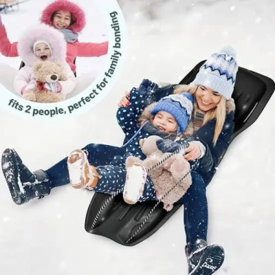 Slippery Racer Downhill Xtreme Flexible Adults and Kids Plastic Toboggan Snow Sled for 2 Riders with Pull Rope (3 Pack) image {6}