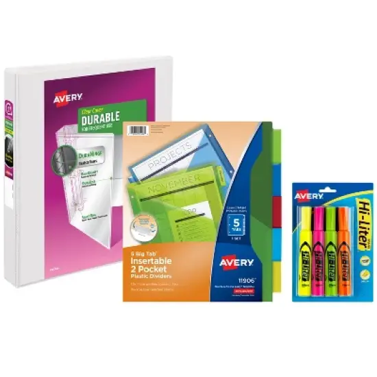 Avery 1" Ring Binder, 5 Tab Dividers, Highlighters, Set (01681) image {7}