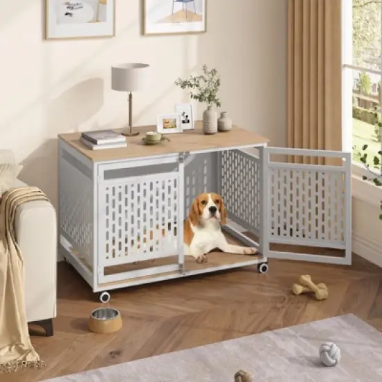 Dog Crate for Medium & Large Breed, End Table Dog Kennel, Chew-Resistant, White image {5}