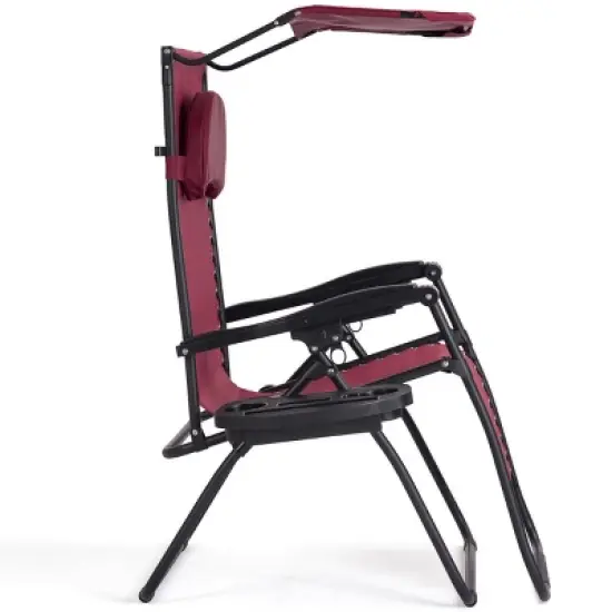 Costway Folding Recliner Zero Gravity Lounge Chair W/ Shade Canopy Cup Holder Wine image {8}