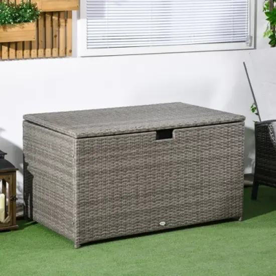 Gulches 113 Gallon Deck Box, Rattan Outdoor Storage Box, Waterproof Storage Container for Indoor,  Furniture Cushions, Pool Toys, Garden Tools, Gray image {5}