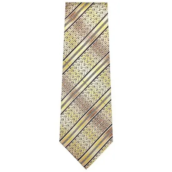 TheDapperTie Men's Brown, Black And Yellow Stripes Necktie with Hanky image {1}