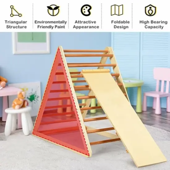 Costway Foldable Wooden Climbing Triangle Indoor Home Climber w/ Ladder for Toddler Baby image {7}