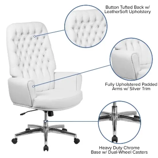 Flash Furniture High Back Traditional Tufted LeatherSoft Executive Swivel Office Chair with Silver Welt Arms image {2}