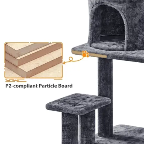 Yaheetech 57" Multi Level Cat Tower Tall Cat Tree with Basket & Condo & Scratching Post image {5}