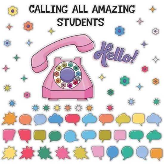Carson Dellosa Education Happily Ever Elementary Retro Remix Hello! Calling All Amazing Students Bulletin Board Set, 71 Pieces image {1}