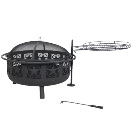 Sunnydaze Outdoor Portable Camping or Backyard Steel Large All Star Fire Pit Bowl with Spark Screen and Cooking Grate - 30" - Black image {4}