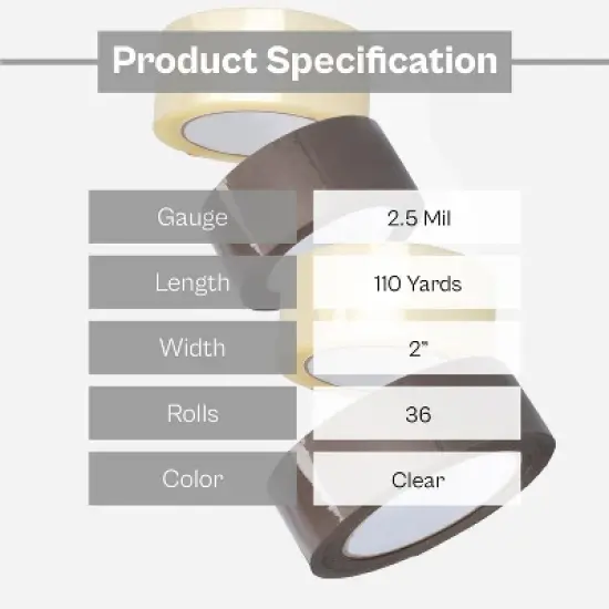 PSBM 36 Rolls 2.5 Mil Clear Carton Sealing Packaging Tape, 1.88" x 110 Yards (330 Ft.) image {3}