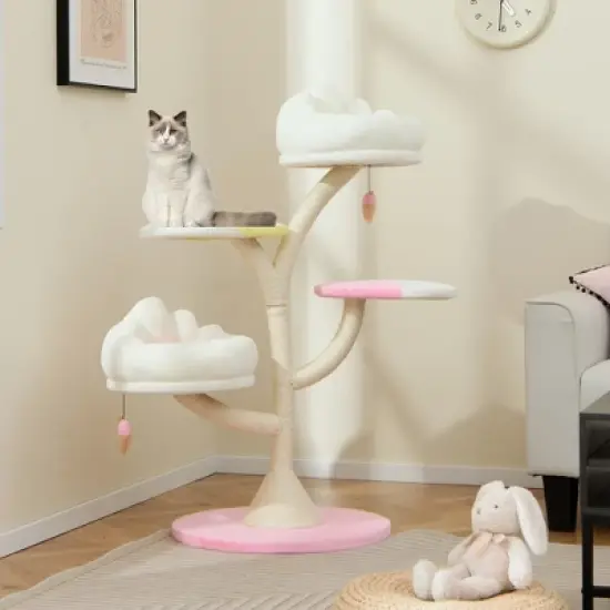 Tangkula Multi-Layer Cat Tree Cute Cat Tower w/ 2 Cat Perches & 2 Platforms image {1}