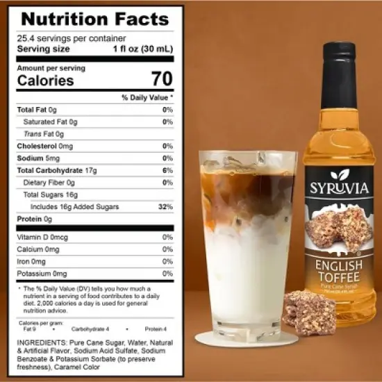 Syruvia English Toffee Syrup - 25.4 fl oz. Premium Flavoring Syrup For Coffee image {2}