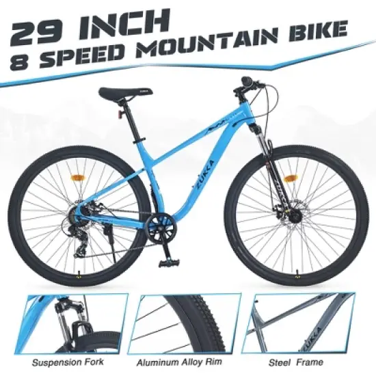 VASIP 29 Inch Mountain Bike for Adults & Kids, 8-Speed Gear System, Front Suspension Fork, Steel Frame MTB - Men Women Boys Girls,Silver image {2}