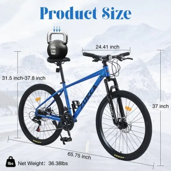 26 Inches Mountain Bike, 8-Speeds Outdoor Cycling Bicycle For Men And Women With Double Disc Brakes Suspension Fork, Sturdy Steel Frame, Easy Assembly image {3}