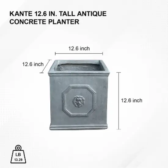 Kante Lightweight Classic Square English Style Lion Head Concrete Planter Antique Gray - Rosemead Home & Garden, Inc. image {2}