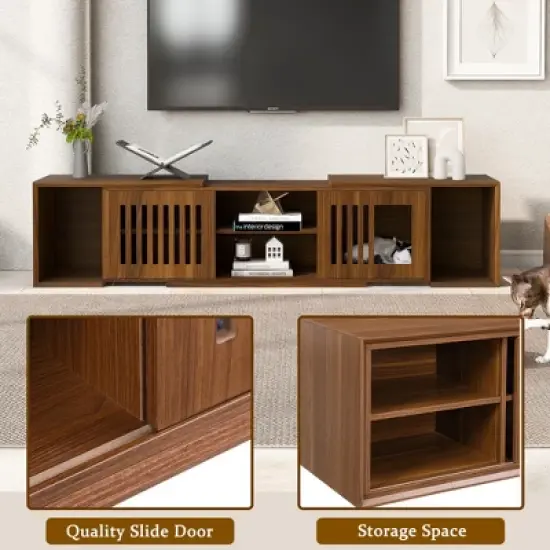 Gulches Walnut Mid-Century Modern Pet Friendly TV Stand with Extendable Table image {4}