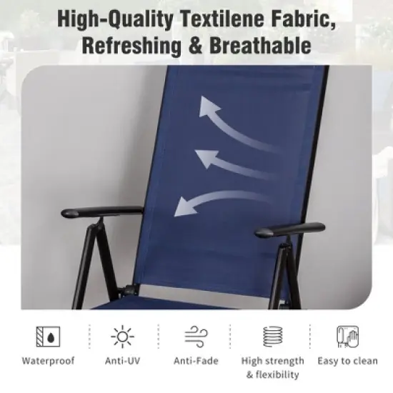 Captiva Designs 9pc Spacious Slat-top Rectangle Metal Table with Umbrella Hole & Textilene Reclining Foldable Chairs image {14}