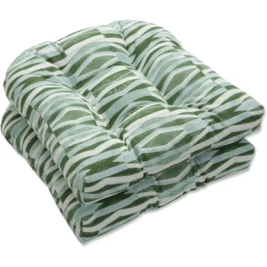 Set of 2 Outdoor/Indoor Wicker Seat Cushions Nevis Waves - Pillow Perfect image {4}
