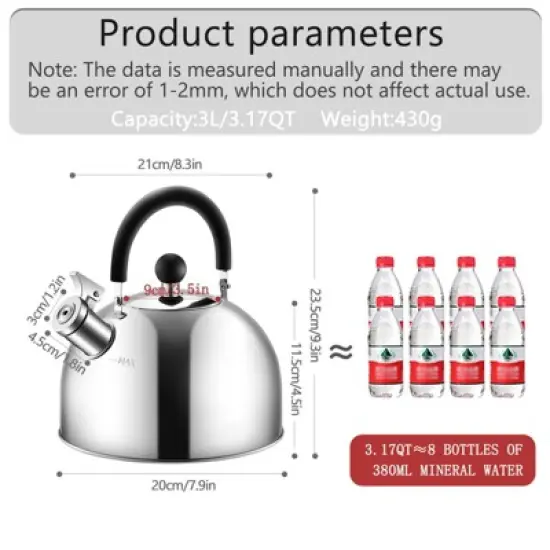 Itopfox 304 Stainless Steel Whistling Tea Kettle, 3 Quart Capacity, Suitable for Induction & Gas Stove Tops, Fast Boiling image {4}