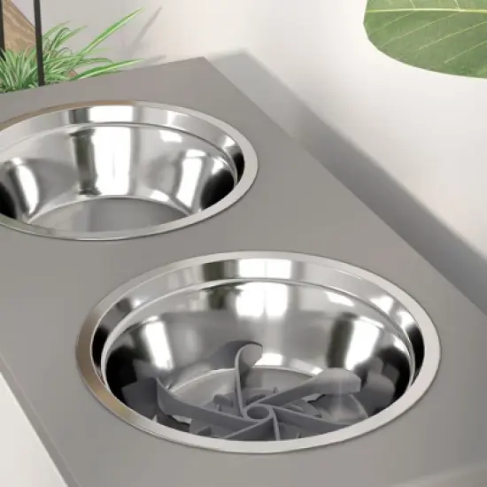 PawHut 3 Height Adjustable Elevated Dog Bowls, Raised Dog Bowls with Slow Feeder Mat, Stainless Steel Bowls, for Medium to Extra Large Dogs image {5}