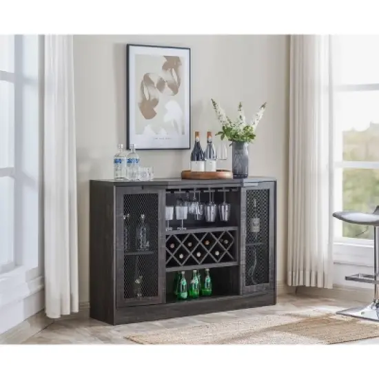 Bar Cabinet with Two Curved Glass Doors - Home Source image {1}