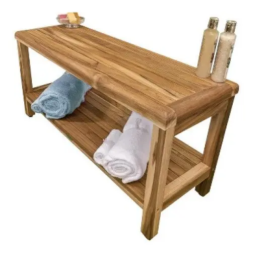 EcoDecors&reg; Eleganto&reg; 36" Teak Wood Shower Bench with Shelf in EarthyTeak&reg; Finish image {3}