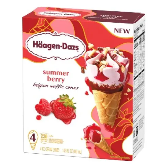 Haagen-Dazs Frozen Summer Berry Belgian Waffle Ice Cream Cone - 14.8 fl oz/4ct image {3}