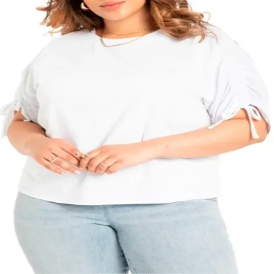 ELOQUII Women&rsquo;s Plus Size Shirred Sleeve Tee image {1}