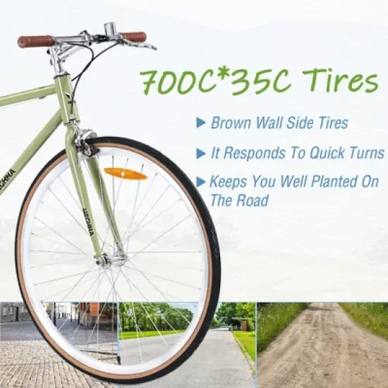 NAYSAYE Bicycle Single Speed Retro Style 700C Road Bike Steel Frame for Men and Women for City Rides, Light Green, 64.97"*24.41"*38.52" image {3}