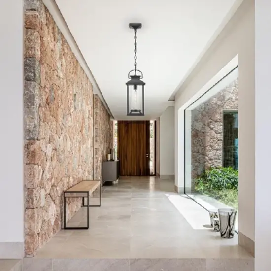 Maliang Outdoor Pendant Lights for Porch, Outdoor Ceiling Light with Ribbed Glass for House Patio, Anti-Rust Waterproof image {6}