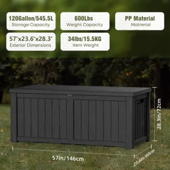 FURNIinspire Deck Boxes, 120 Gallon Waterproof Deck Box Lockable Storage Container for Patio Furniture, Garden Tools, Black, 54.3"*26.5"*24.2" image {3}