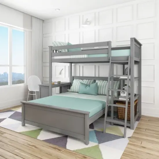 Max & Lily L-Shaped Twin over Full Bunk Bed with Bookcase and Desk image {1}