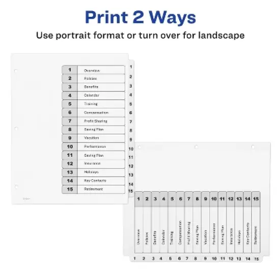 Avery Dividers for 3 Ring Binders, 15 Tabs per Set, Customizable Table of Contents, Classic White Tabs (3 Sets of 11079) image {2}