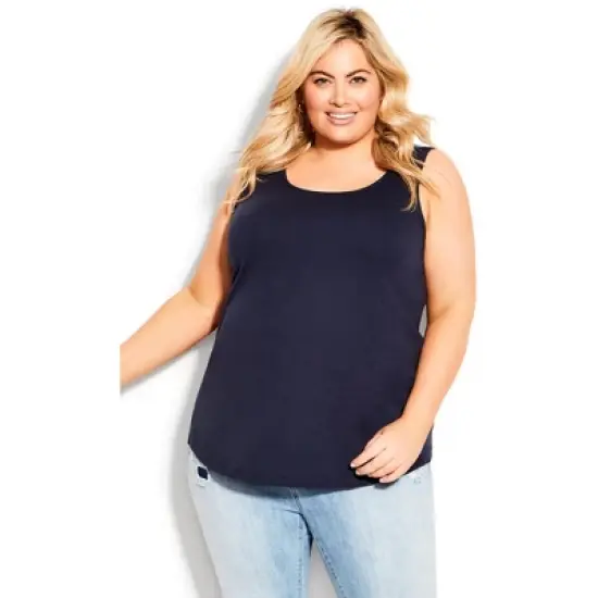 Women's Plus Size Plain Tank  - Navy | AVENUE image {4}