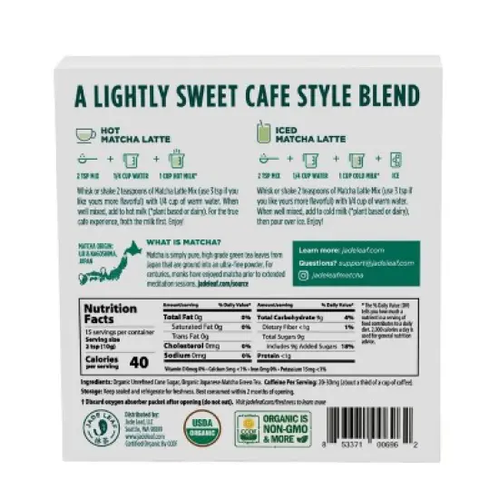 Jade Leaf Organic Japanese Matcha Latte Mix - 5.3oz image {1}