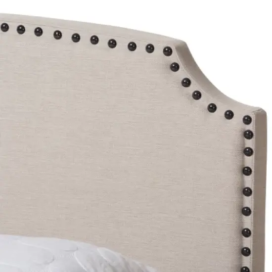 Odette Modern and Contemporary Fabric Upholstered Bed Light Beige - Baxton Studio image {3}