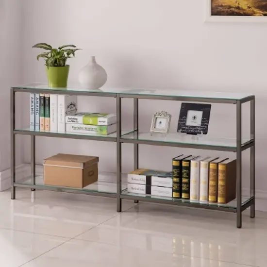 26.75" Contemporary 3 Shelf Console Bookcase with Glass Shelves Black Nickel - Coaster image {1}