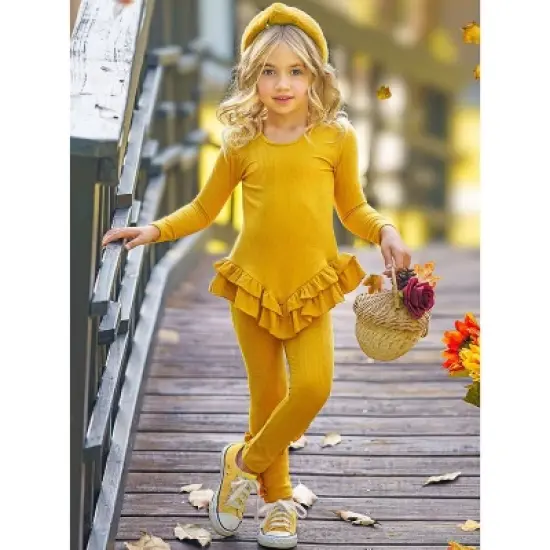 Girls Autumn Leaves Golden Rib Knit Legging Set - Mia Belle Girls image {2}