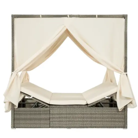 Outdoor Patio Adjustable Sun Bed, Lounge Chair Cushioned Chaise Recliner With Curtain-ModernLuxe image {5}