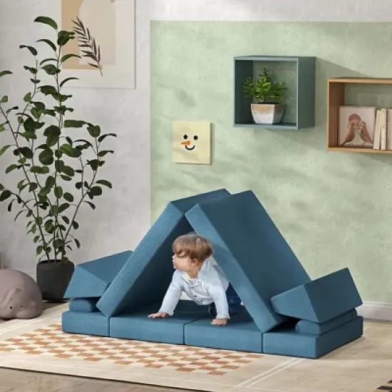 Qaba Modular Kids Play Couch, Kids Couch for Playroom or Bedroom, Foam Couch for Kids with Washable Cover for Toddlers 18+ Months image {2}