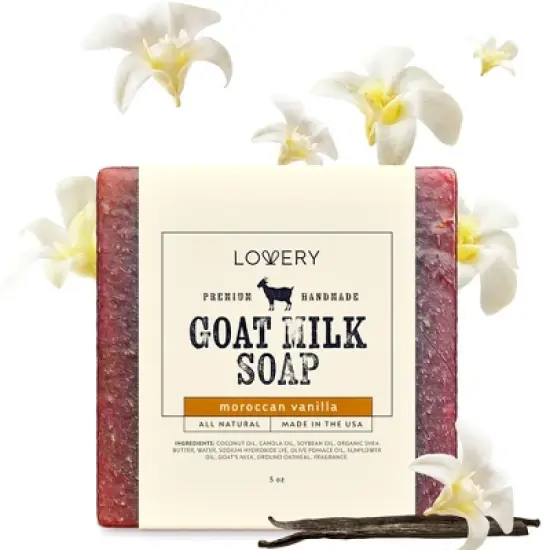 Lovery Handmade Goat Milk Soap Made in USA with Organic Shea Butter - Moroccan Vanilla Scent - Goats Milk Soap Bar, 3 Pack image {4}