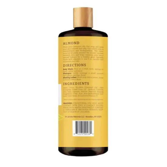 Dr Jacobs Naturals Rich Castile Almond Body Wash Hypoallergenic Vegan Sulfate-Free Paraben-Free Dermatologist Recommended 32oz - Almond image {1}