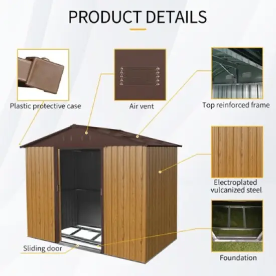 MOEPISY 8ft X 4ft Outdoor Metal Storage Shed With Sliding Door And Foundation, Coffee image {1}
