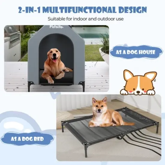 Tangkula 43" Elevated Dog House for Small Breeds Large Pet House w/ Ventilated Windows image {5}