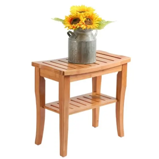 Bamboo Shower Bench, With Storage Shelf for Indoor or Outdoor Use Dimension: 10" x 19" x 18" image {5}
