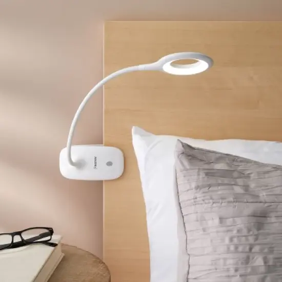 Insten LED Desk Lamp, Bright Table Lamp, Clip-On, Rechargeable, Flex Neck, Touch Control, 3 Brightness Levels, 240 Lumens, White image {1}