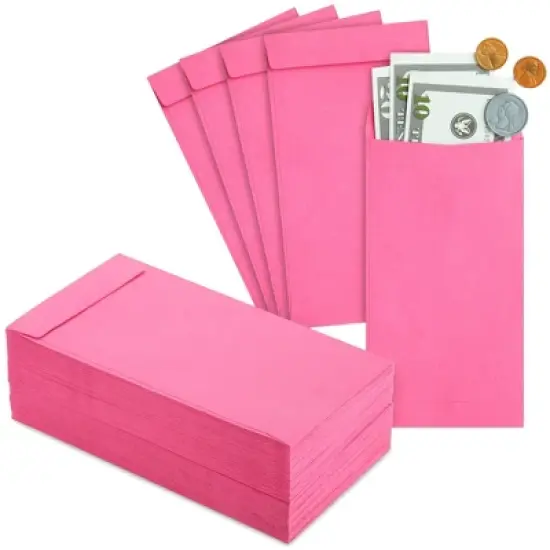 Paper Junkie 100 Pack Money Envelopes for Cash, Payroll, Money Saving, Coins, Currency, 100GSM, Pink, 6.5 x 3.5 inches image {8}